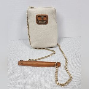 Valentina pebbled leather cream crossbody bag small